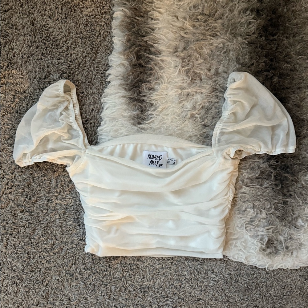 Princess Polly Cream Ruched Top
